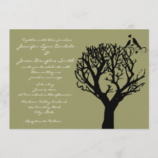 Tree Silhouette Love Birds Sage Wedding Invitation