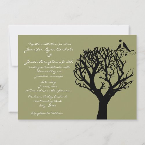 Tree Silhouette Love Birds Sage Wedding Invitation