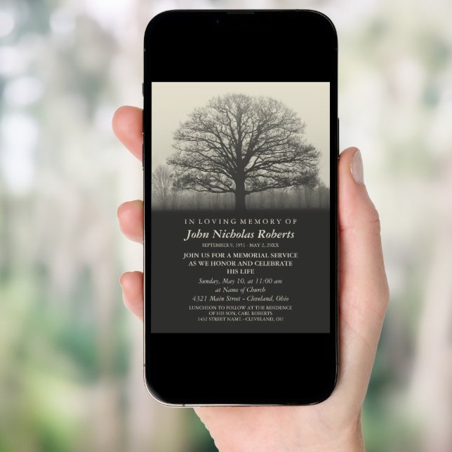 Tree Silhouette Memorial Service Invitation (Front Digital)