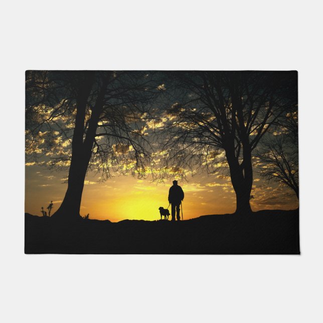 Tree Silhouette of Man and Dog at Sunset Doormat (Front)