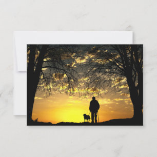 Tree Silhouette of Man and Dog at Sunset Thank You Card