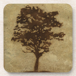 Tree Silhouette on Bronze Background Beverage Coaster