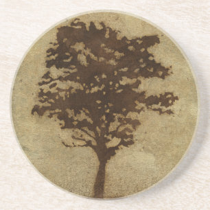 Tree Silhouette on Bronze Background Coaster