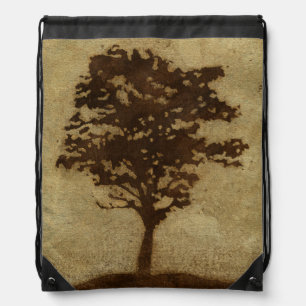 Tree Silhouette on Bronze Background Drawstring Bag