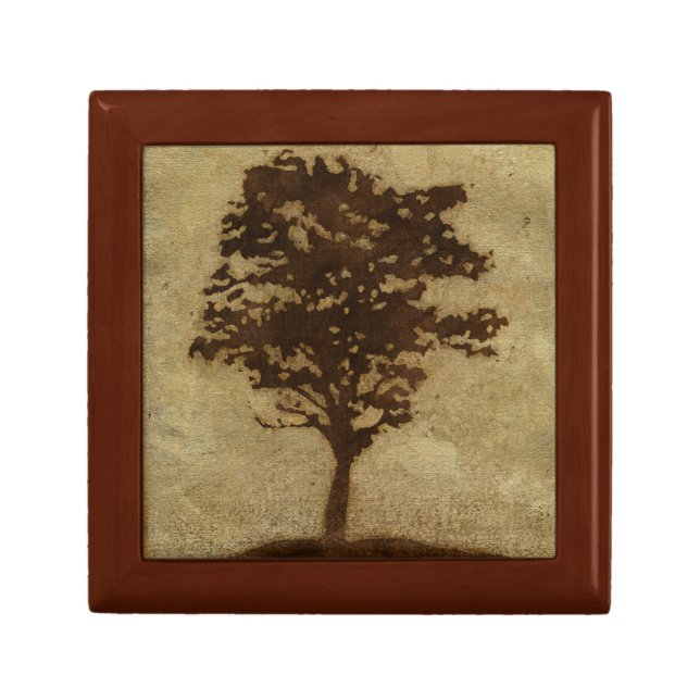 Tree Silhouette on Bronze Background Jewelry Box (Front)