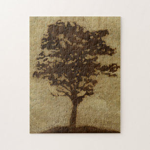 Tree Silhouette on Bronze Background Jigsaw Puzzle