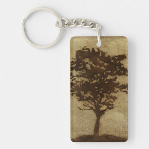 Tree Silhouette on Bronze Background Keychain
