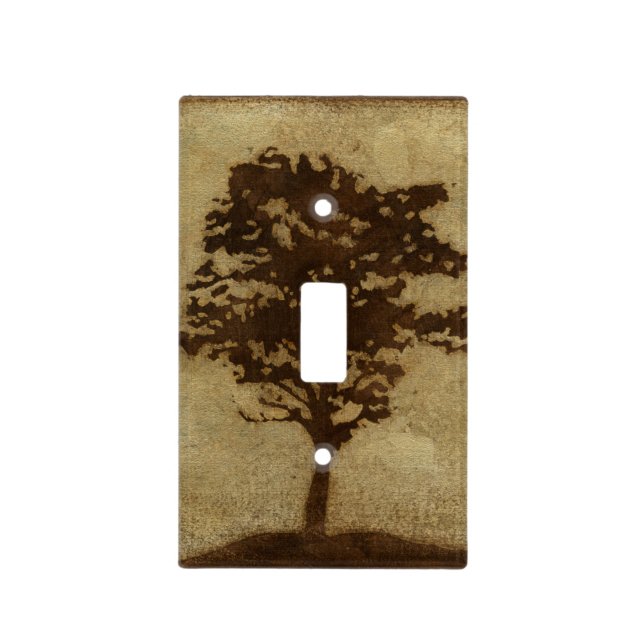 Tree Silhouette on Bronze Background Light Switch Cover (Front)