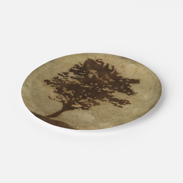 Tree Silhouette on Bronze Background Paper Plates (Angled)