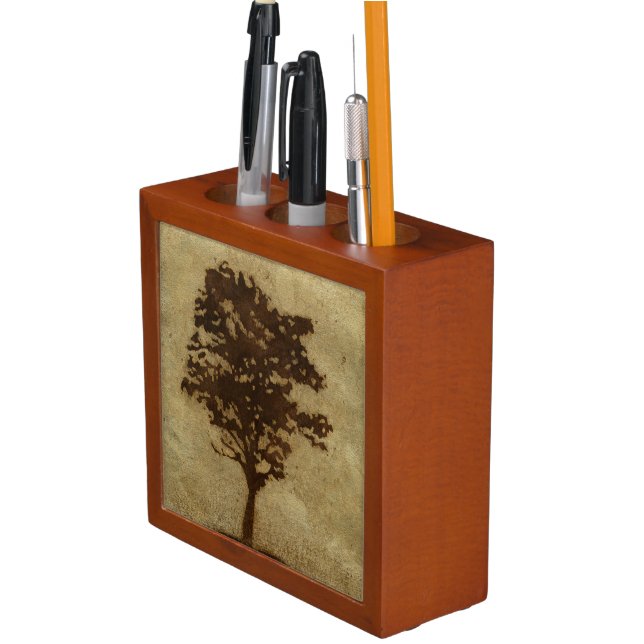 Tree Silhouette on Bronze Background Pencil/Pen Holder (In Situ)