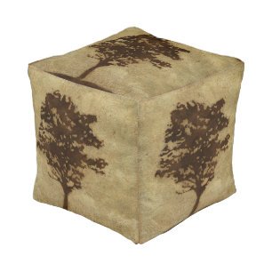 Tree Silhouette on Bronze Background Pouf