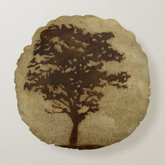Tree Silhouette on Bronze Background Round Pillow (Front)