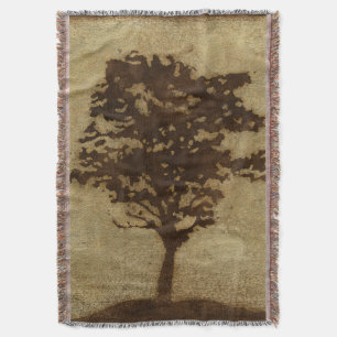 Tree Silhouette on Bronze Background Throw Blanket