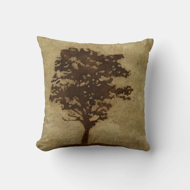Tree Silhouette on Bronze Background Throw Pillow (Front)