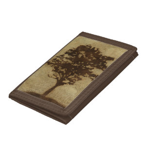 Tree Silhouette on Bronze Background Tri-fold Wallet