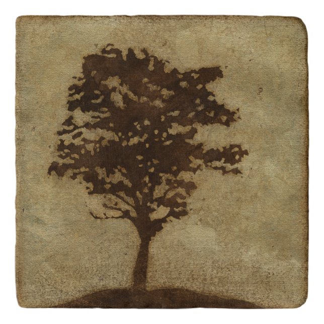 Tree Silhouette on Bronze Background Trivet (Front)