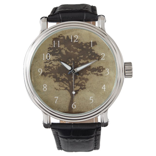 Tree Silhouette on Bronze Background Watch (Front)