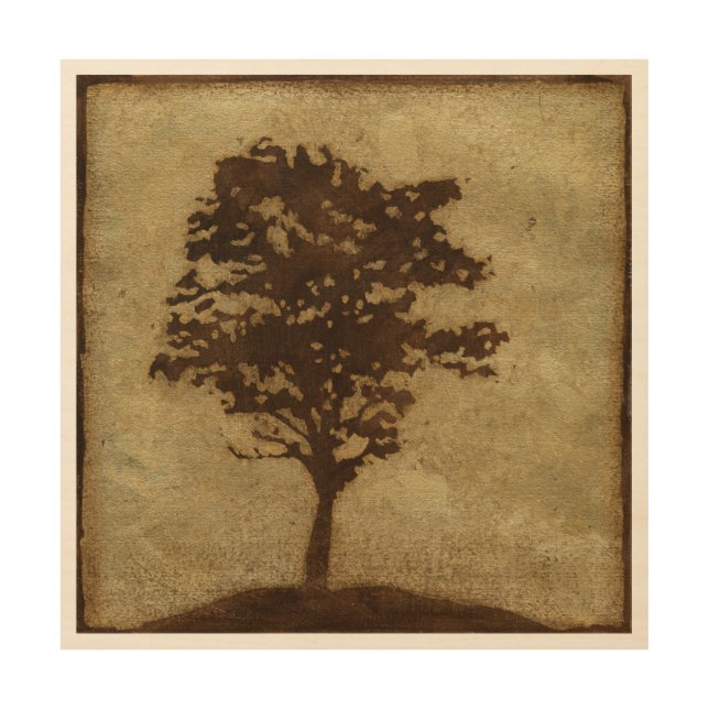 Tree Silhouette on Bronze Background Wood Wall Decor (Front)