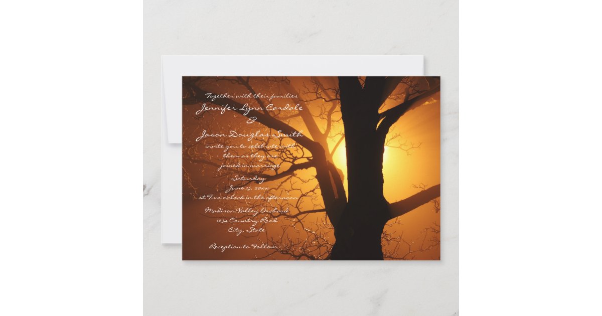 Tree Silhouette Sunset Country Wedding Invitations | Zazzle