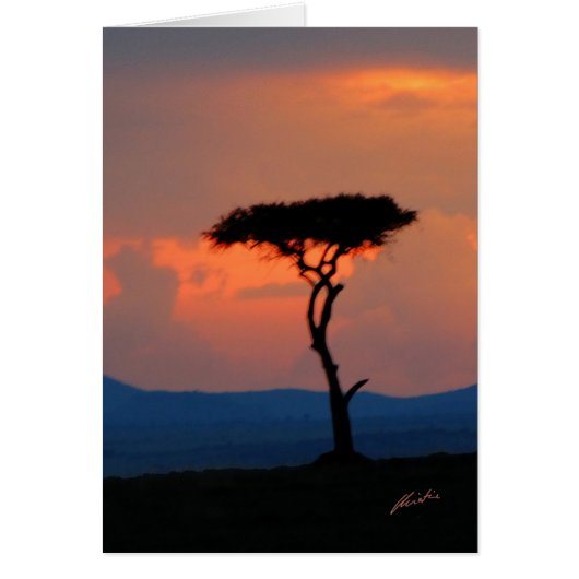 Tree Silhouette & Sunset, Masai Mara Card (Front)