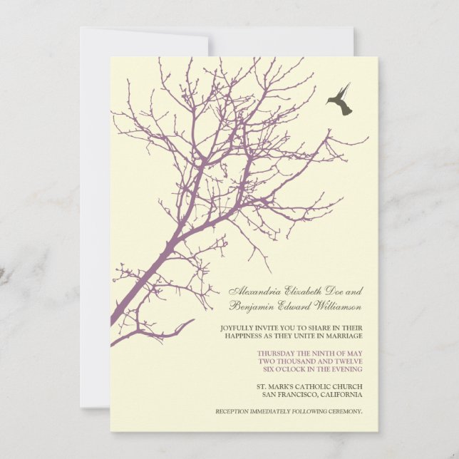 Tree Silhouette Wedding Invitation (lavender) (Front)