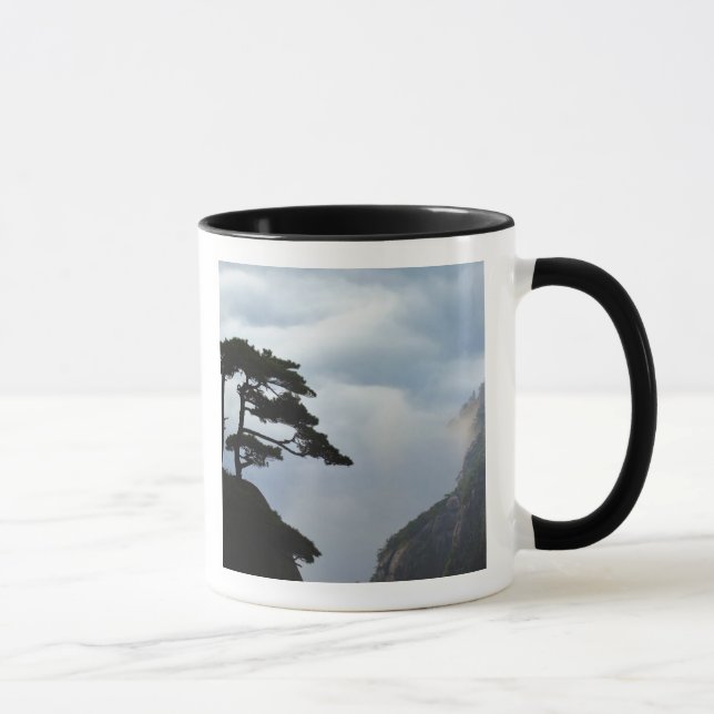 Tree silhouetted at sunrise, Yellow Mountain, Mug (Right)