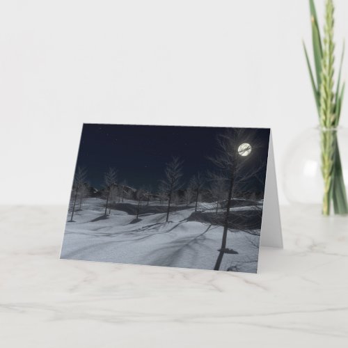 tree silhouettes winter scene holiday card