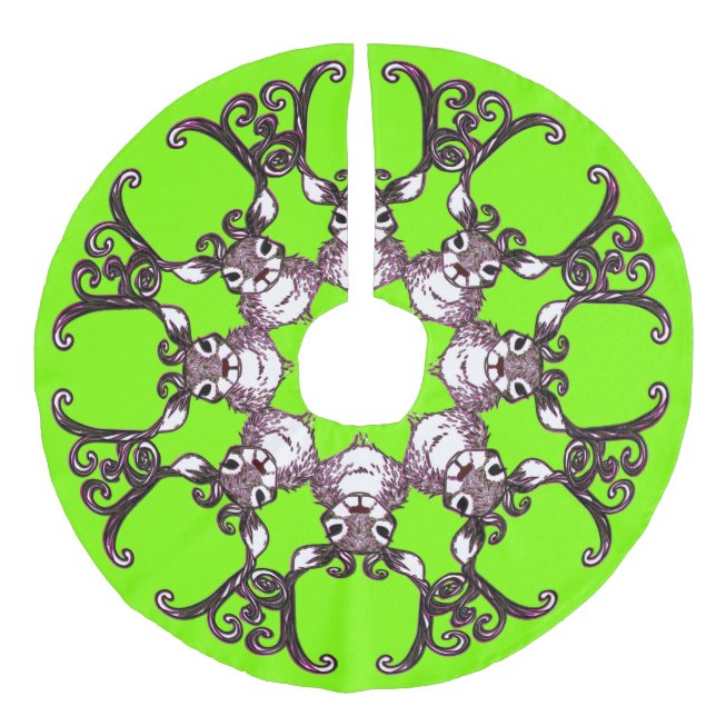 Tree skirt Cute Reindeer brown deer cottage green (Front)