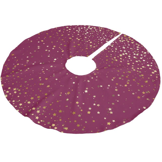 Tree Skirt-Gold Stars Brushed Polyester Tree Skirt (Angled)