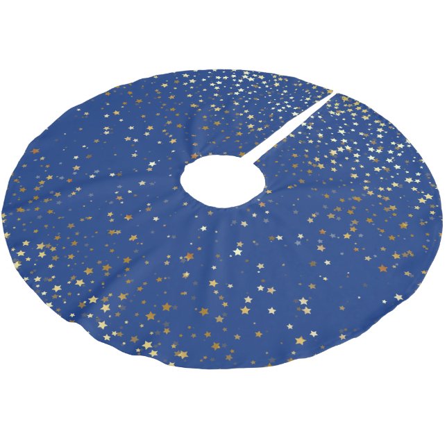 Tree Skirt-Gold Stars Royal Blue Brushed Polyester Tree Skirt (Angled)