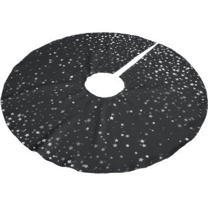 Tree Skirt-Silver-Gray Stars Black Brushed Polyester Tree Skirt