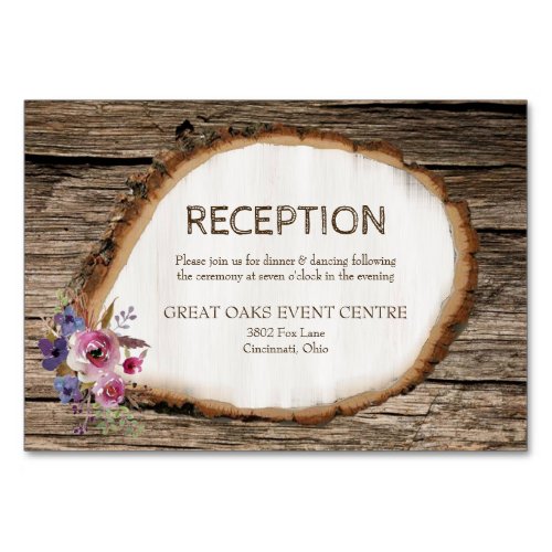 Tree Slice Stump Flowers Wedding Reception Card
