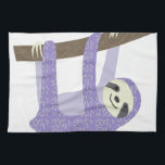 Tree Sloth Towel<br><div class="desc">A happy sloth hangs from a tree branch in this light hearted graphic. This sloth is especially special because he doesn't have fur - he has a lovely purple print!</div>