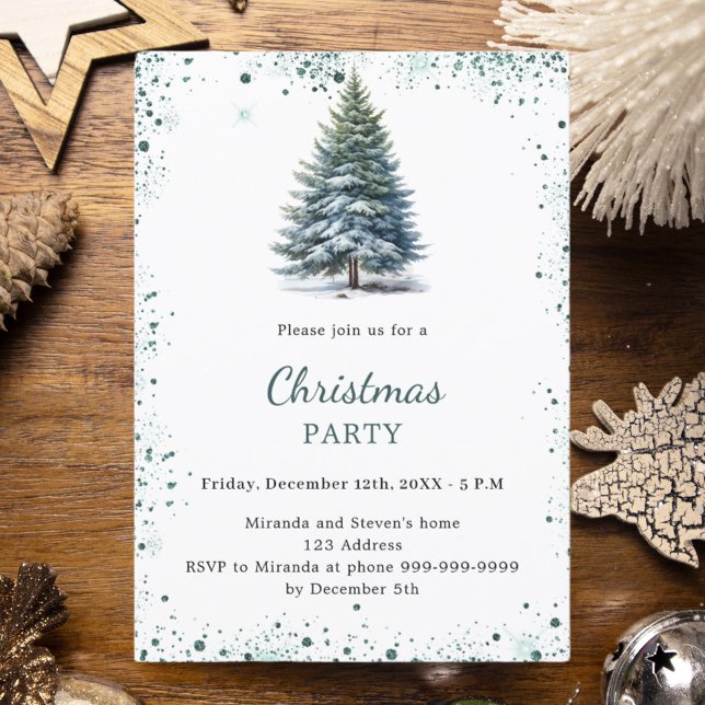 Tree snow green hand-drawn Christmas Party Invitation (Creator Uploaded)