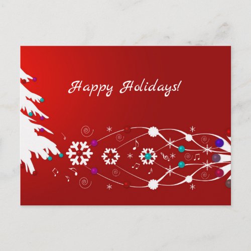 Tree Snowflakes  Swirls Red Happy Holidays Card