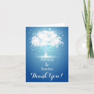 Tree & sparkling lights blue wedding Thank You Card