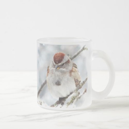 Tree Sparrow in Winter Frosted Glass Coffee Mug