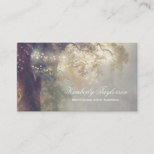 Tree String Lights | Event Planner | Entertaiment Business Card - Special events and occasions or party business card with old oak tree and festive string lights garden