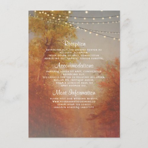 Tree String Lights Rustic Fall Wedding Details Enclosure Card - Fall wedding information card