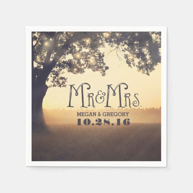 Tree String Lights Rustic Fancy Napkins (Front)