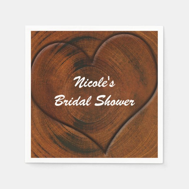 Tree Stump with Carved Heart Rustic Wedding Napkins (Front)