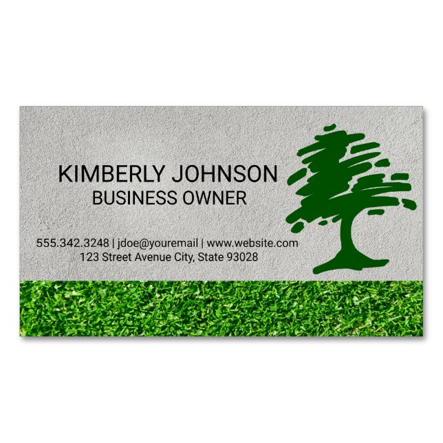 Tree Stylized Logo | Lawn Care Business Card Magnet (Front)