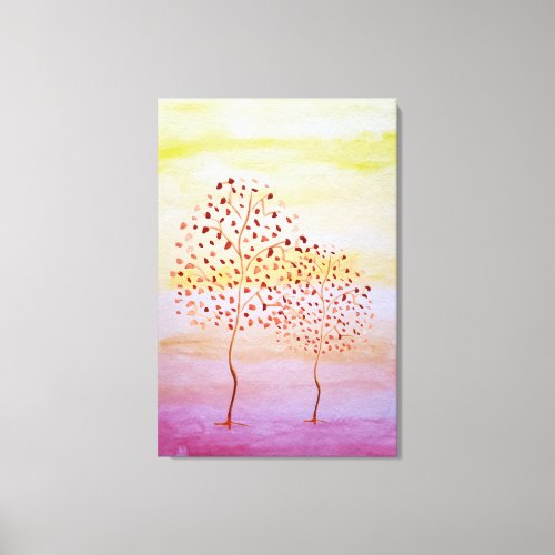 Tree Sunset Watercolor Hand Painted Canvas Print