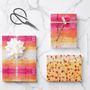 Tree Sunset Watercolor Hand Painted Wrapping Paper Sheets