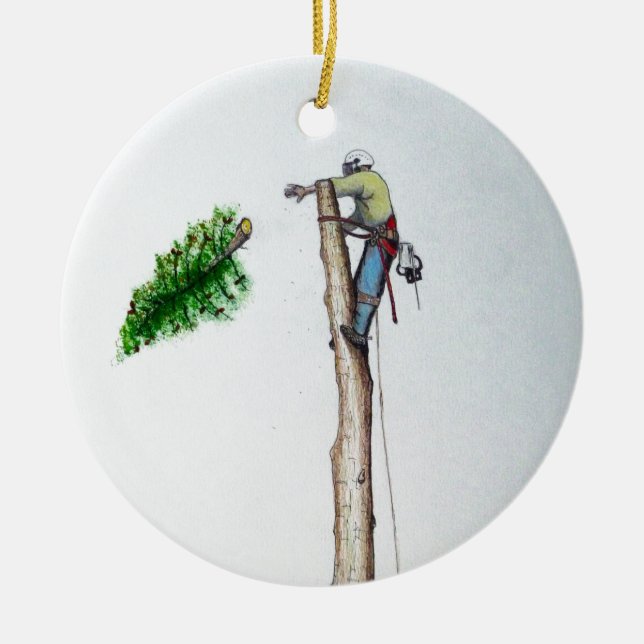 Tree Surgeon Arborist at work present Ceramic Ornament (Front)