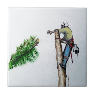 Tree Surgeon Arborist at work present Ceramic Tile