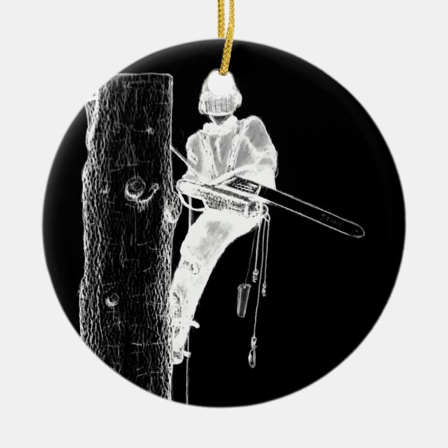 Tree Surgeon Arborist at work present Chainsaw Ceramic Ornament (Front)