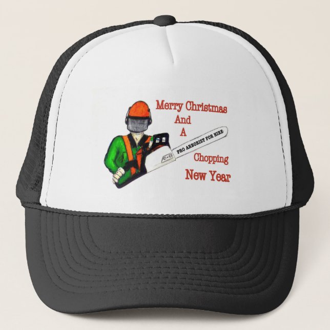 Tree Surgeon Arborist at work present Chainsaw Trucker Hat (Front)