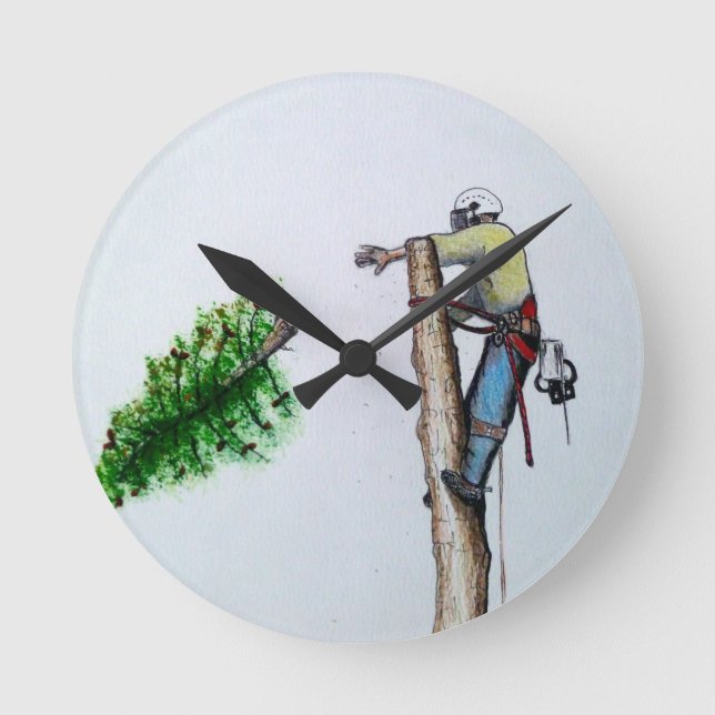 Tree Surgeon Arborist at work present Round Clock (Front)