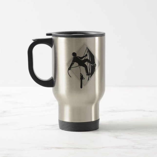 Tree Surgeon Arborist Chainsaw Grayscale Travel Mug (Left)